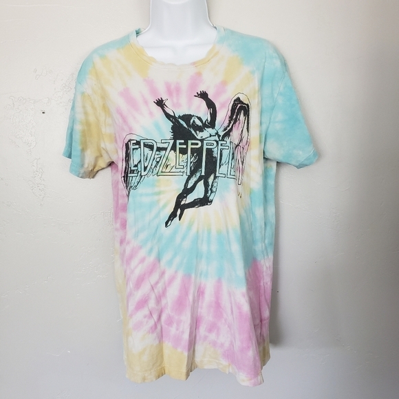 Daydreamer Led Zeppelin Tie Dye Short Sleeve T-shirt Band Tee Pink Yellow Blue - Picture 1 of 8